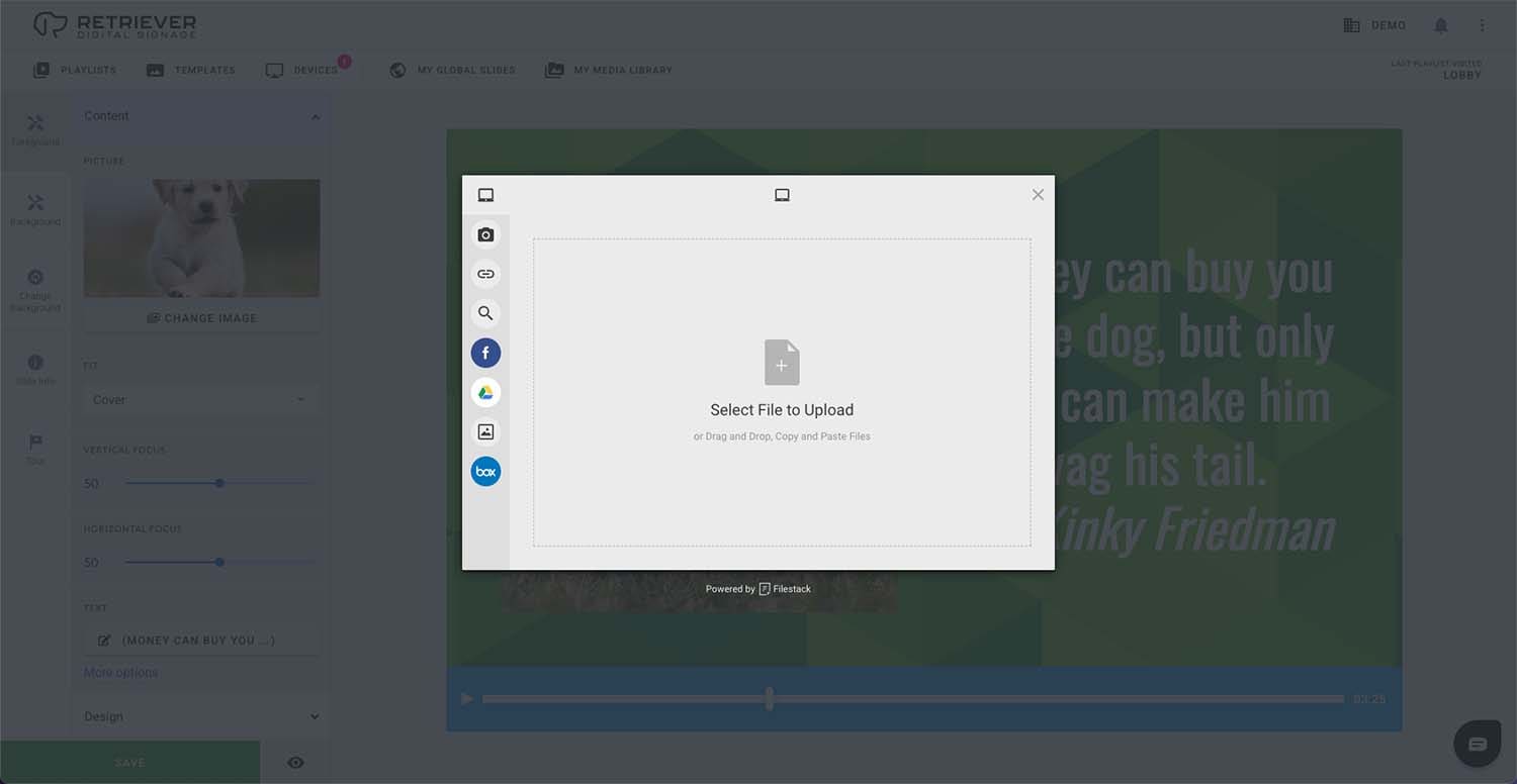 Screen shot of the Retriever interface showing the options for adding a new picture