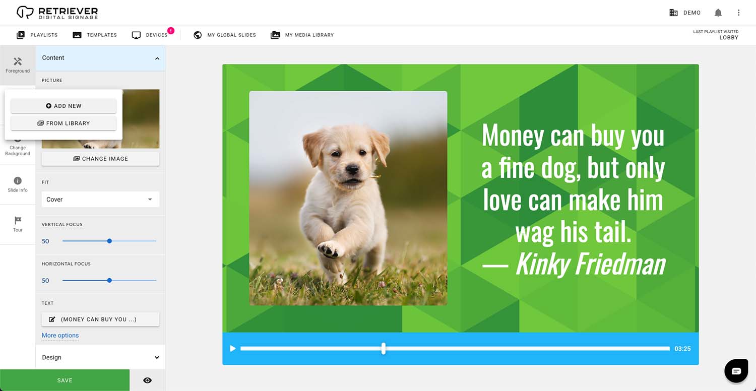 Screen shot of the Retriever interface showing how to add a picture